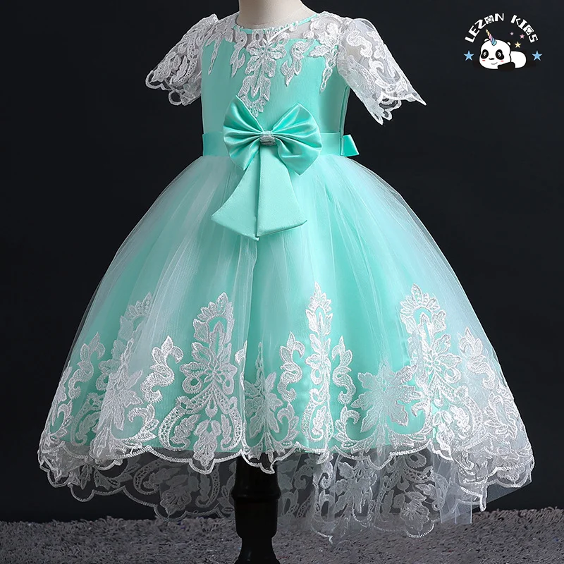 LEZONKIDS - Robes Enfants Pretty Peach Children's Girl Princess Flower Dress for Girl Summer Formal Solid